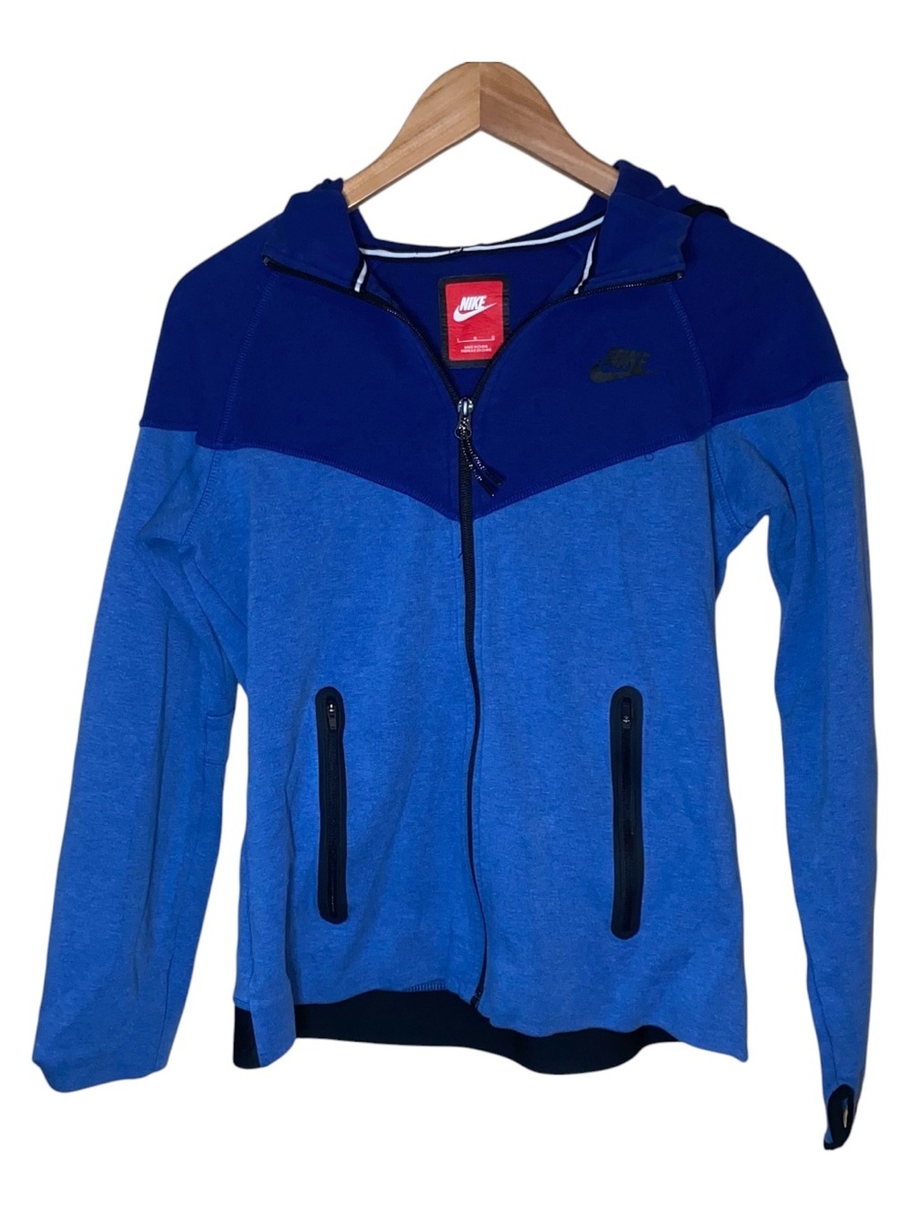 Nike Women's Blue Full Zip Tech Fleece Sweatshirt Thumb Holster Size Large Logo